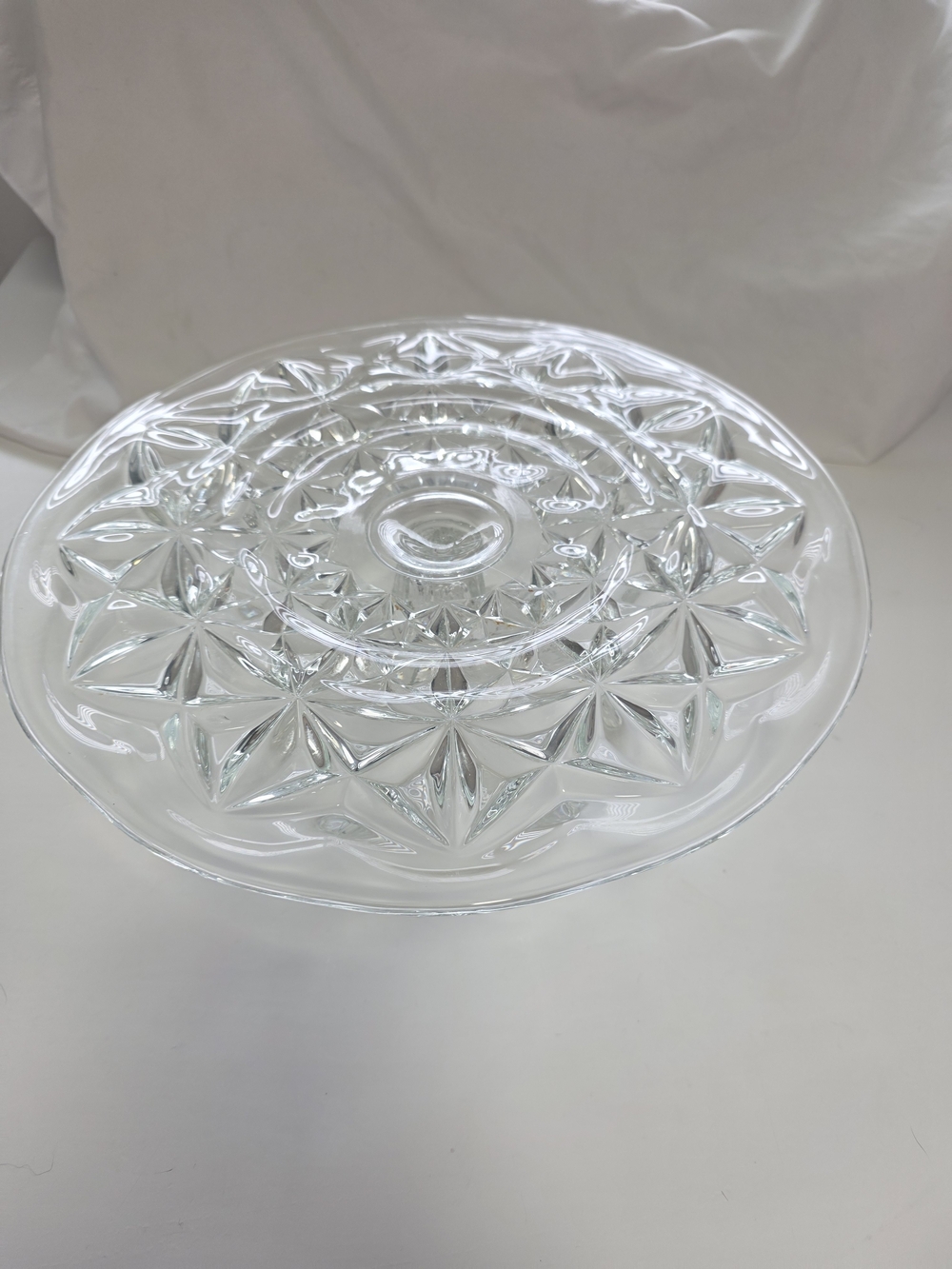 Pressed Glass Pedestal Cake Stand - Clear